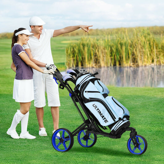 Folding Golf Push Cart, Adjustable Handle, Swivel Wheel, Blue Golf Blue at Gallery Canada