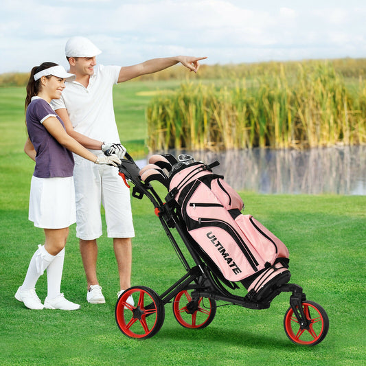 Folding Golf Push Cart with Scoreboard Adjustable Handle Swivel Wheel, Red Golf Red at Gallery Canada