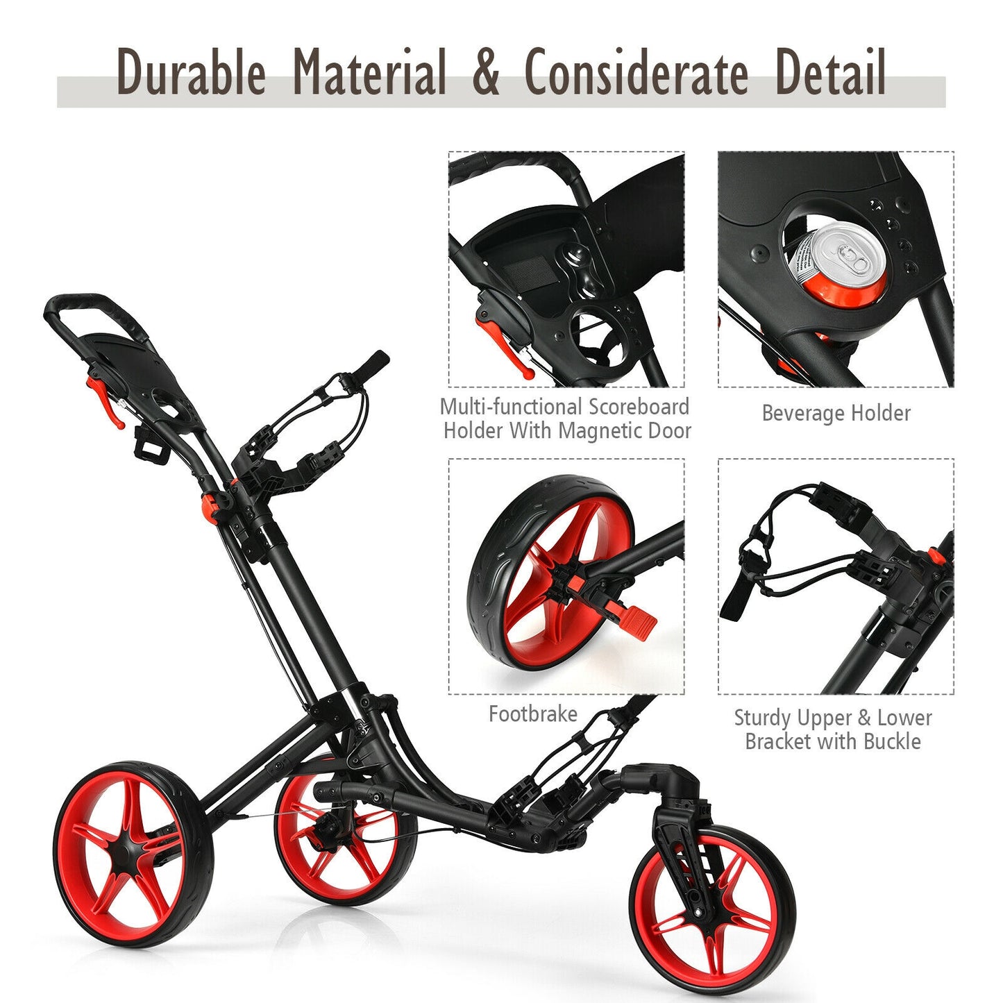 Folding Golf Push Cart, Adjustable Handle, Swivel Wheel, Red Golf at Gallery Canada