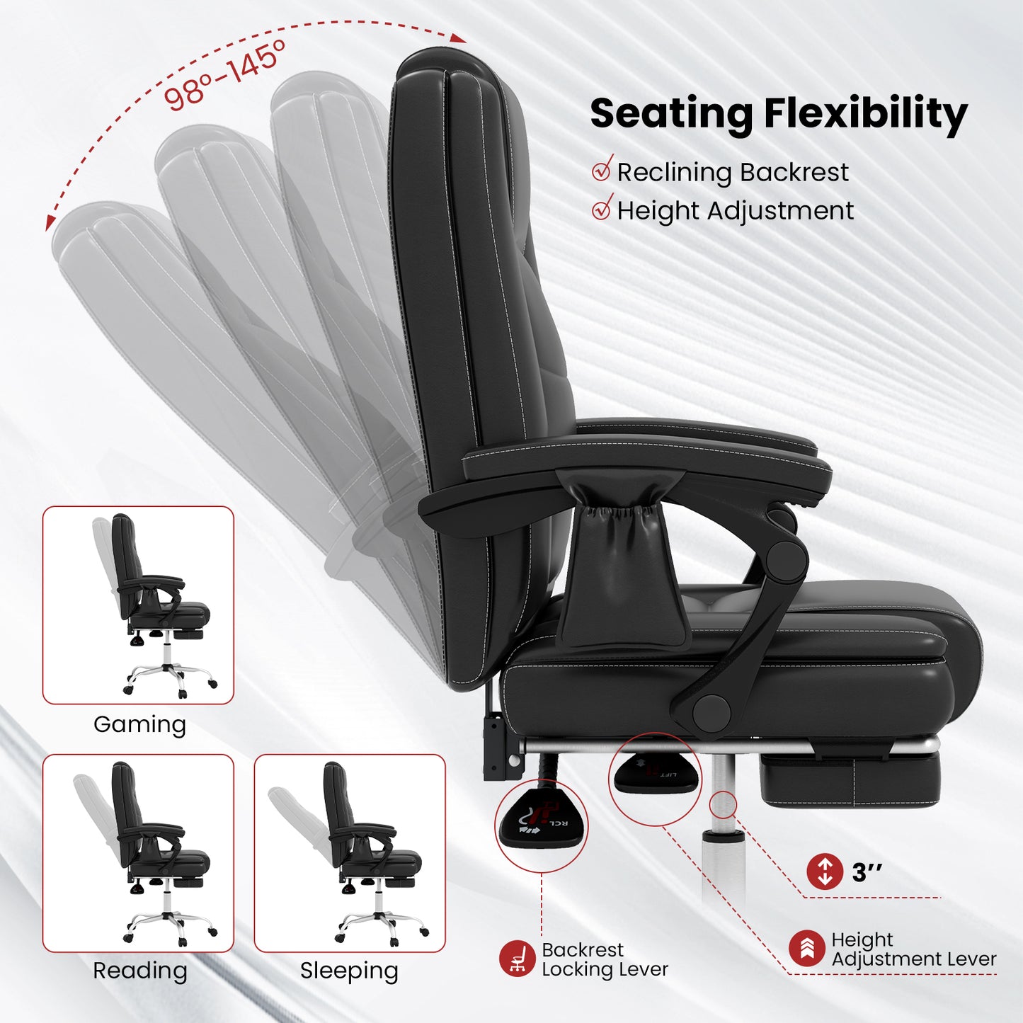 Adjustable Executive Massage Chair With Armrests, Footrest, Black Executive Chairs at Gallery Canada