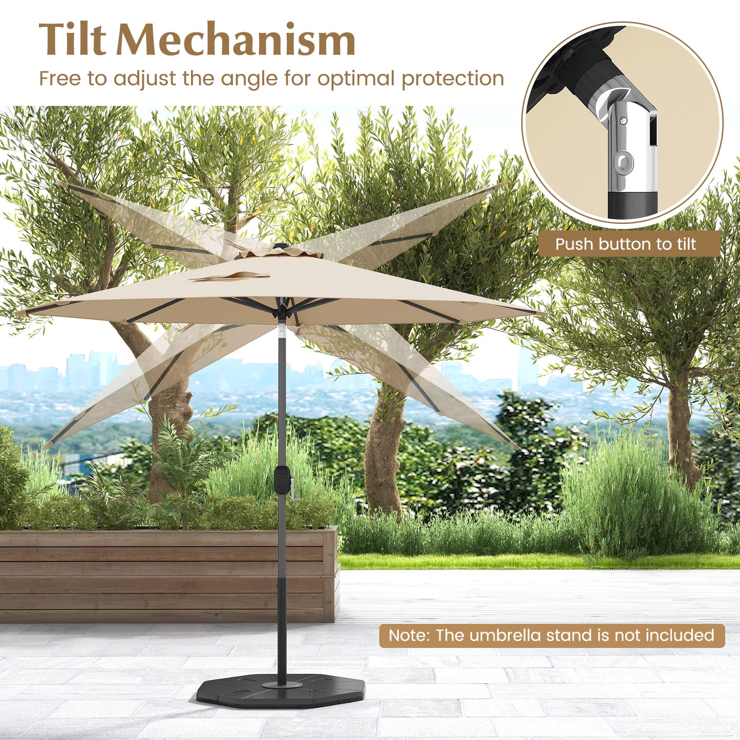 9 ft Outdoor Patio Table Umbrella, Push Button Tilt Crank, Beige