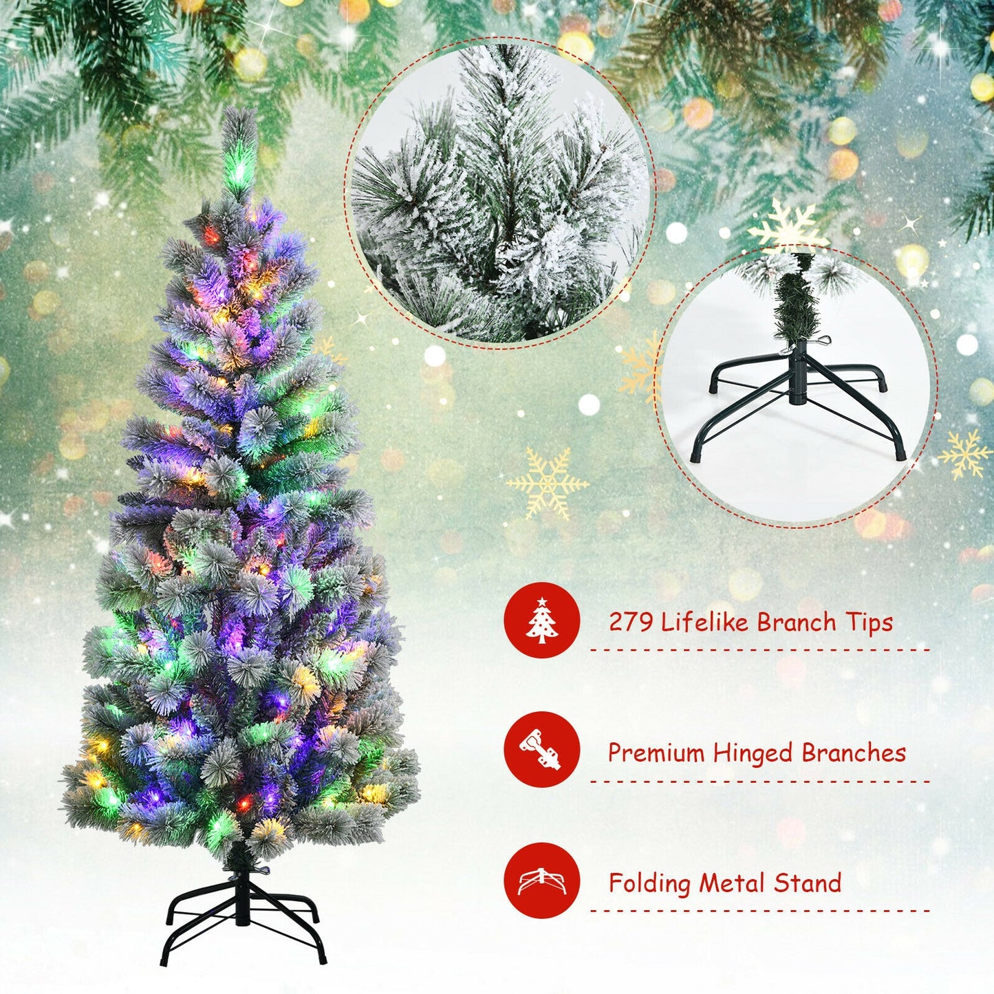 5 Feet Pre-Lit Snow Flocked Christmas Tree, 9 Modes Remote Control, White Christmas Tree at Gallery Canada