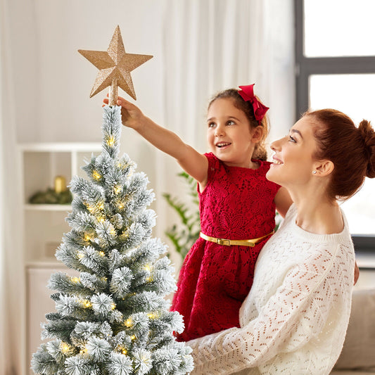 5 Feet Pre-Lit Snow Flocked Christmas Tree, 9 Modes Remote Control, White Christmas Tree White at Gallery Canada