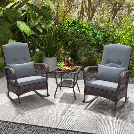 3-Piece Rocking Bistro Set With 2-Tier Coffee Table, Gray Patio Conversation Sets Gray at Gallery Canada
