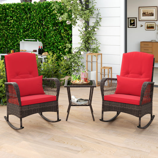 3 Piece Rocking Bistro Set, 2-Tier Coffee Table, Red Patio Conversation Sets Red at Gallery Canada