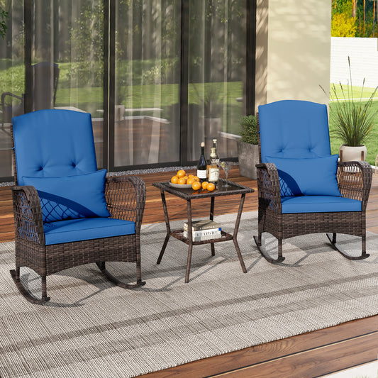 3-Piece Rocking Bistro Set With 2-Tier Coffee Table, Blue Patio Conversation Sets Blue at Gallery Canada