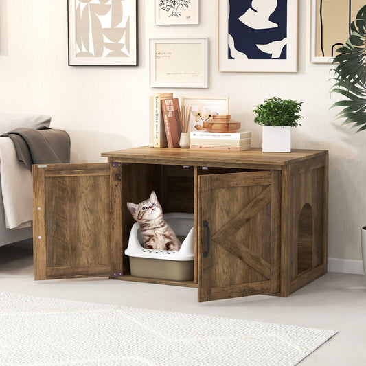 Flip Top Cat Washroom Furniture, Double Barn Doors, Oak Cat Houses Oak at Gallery Canada