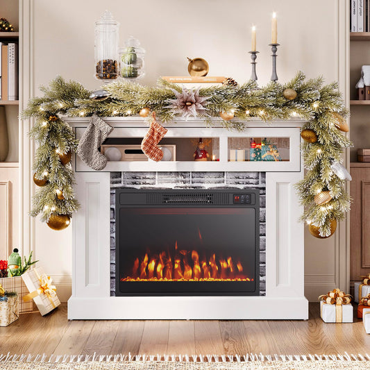 23 Inches Electric Fireplace Heater, 750W/1500W, Alter Flame Color, Black Fireplaces Black at Gallery Canada