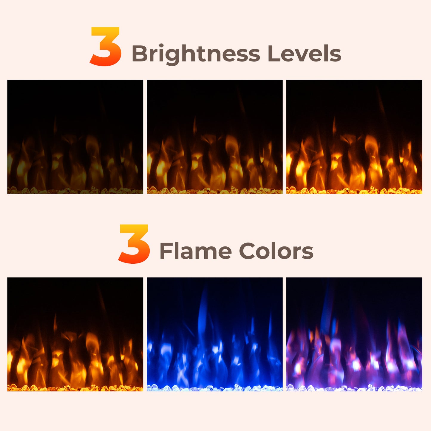 23 Inches Electric Fireplace Heater, 750W/1500W, Alter Flame Color, Black Fireplaces at Gallery Canada