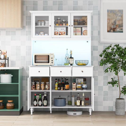 77 Inches Kitchen Pantry Cabinet With LED Lights, Power Outlets, White Kitchen Organization White at Gallery Canada