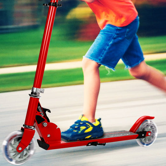 Folding Aluminum Kids Kick Scooter With LED Lights, Red Scooters Red at Gallery Canada