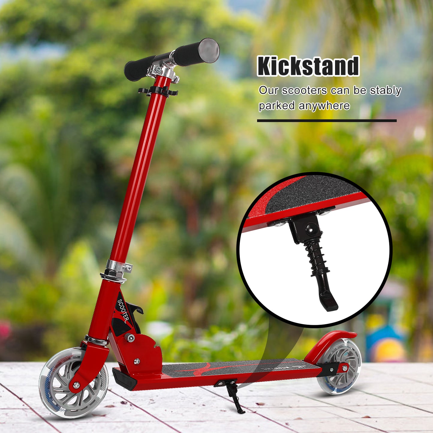 Folding Aluminum Kids Kick Scooter With LED Lights, Red Scooters at Gallery Canada