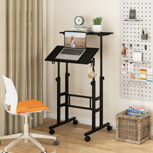 Height Adjustable Mobile Standing Desk with Rolling Wheels for Office and Home, Black Laptop Tables & Printer Stands Black at Gallery Canada