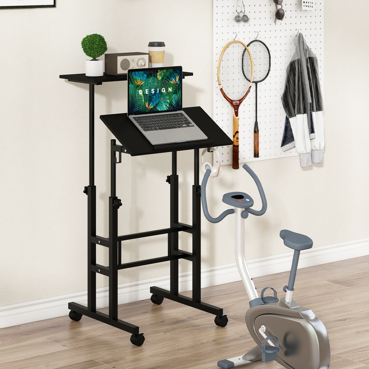 Height Adjustable Mobile Standing Desk, Rolling Wheels, Black Laptop Tables & Printer Stands at Gallery Canada