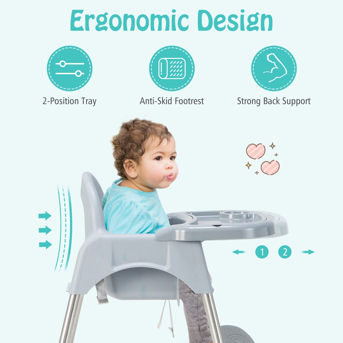 4-In-1 Convertible Baby High Chair, Removable Double Tray, Gray High Chairs at Gallery Canada