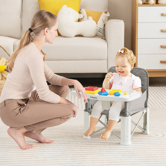 Portable Baby Booster Seat with Straps and Double Tray, Gray High Chairs Gray at Gallery Canada