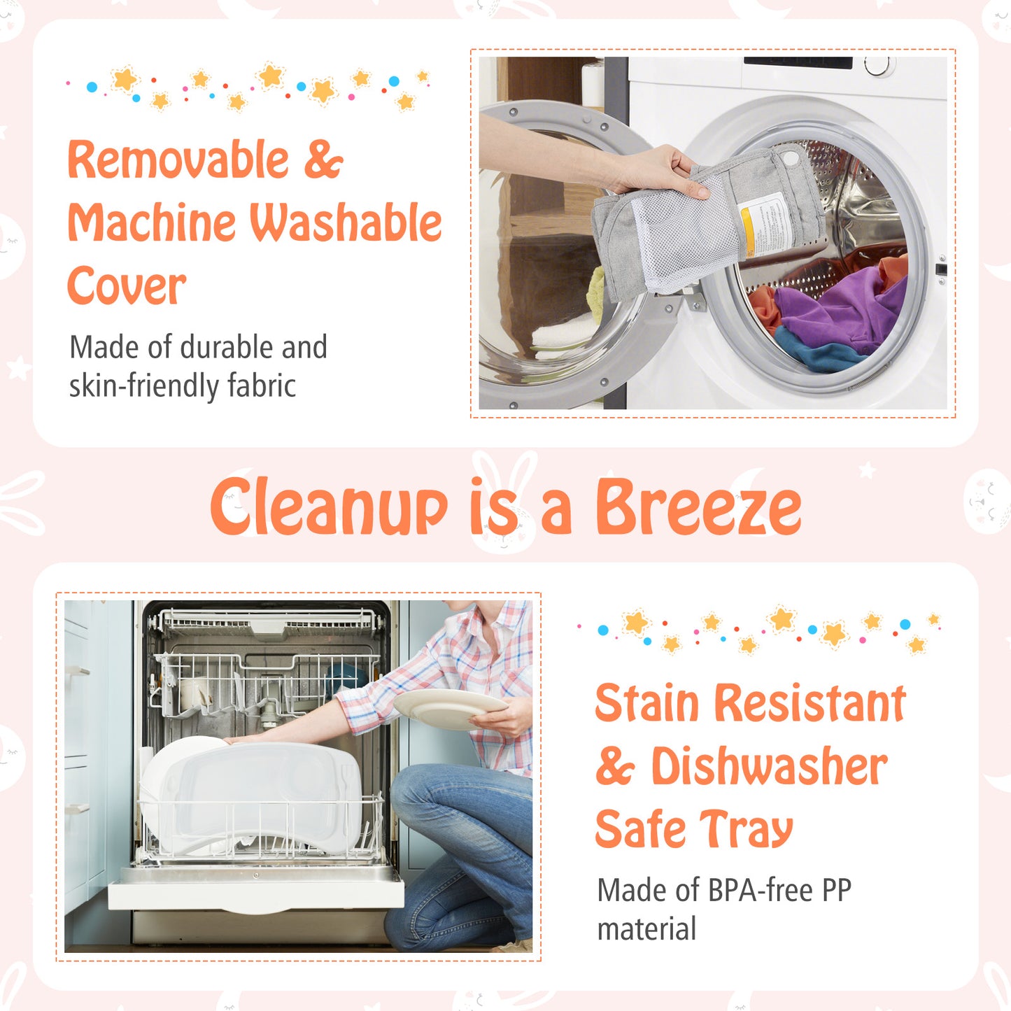 Portable Baby Booster Seat with Straps and Double Tray, Gray High Chairs at Gallery Canada