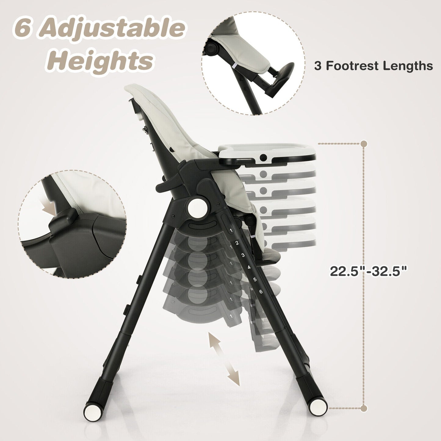 4-in-1 Baby High Chair with 6 Adjustable Heights, Gray High Chairs at Gallery Canada