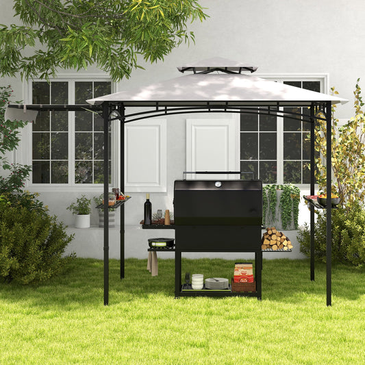 11 x 5 FT Grill Gazebo, With Side Awning And Double-Tiered Top, Gray Gazebos Gray at Gallery Canada