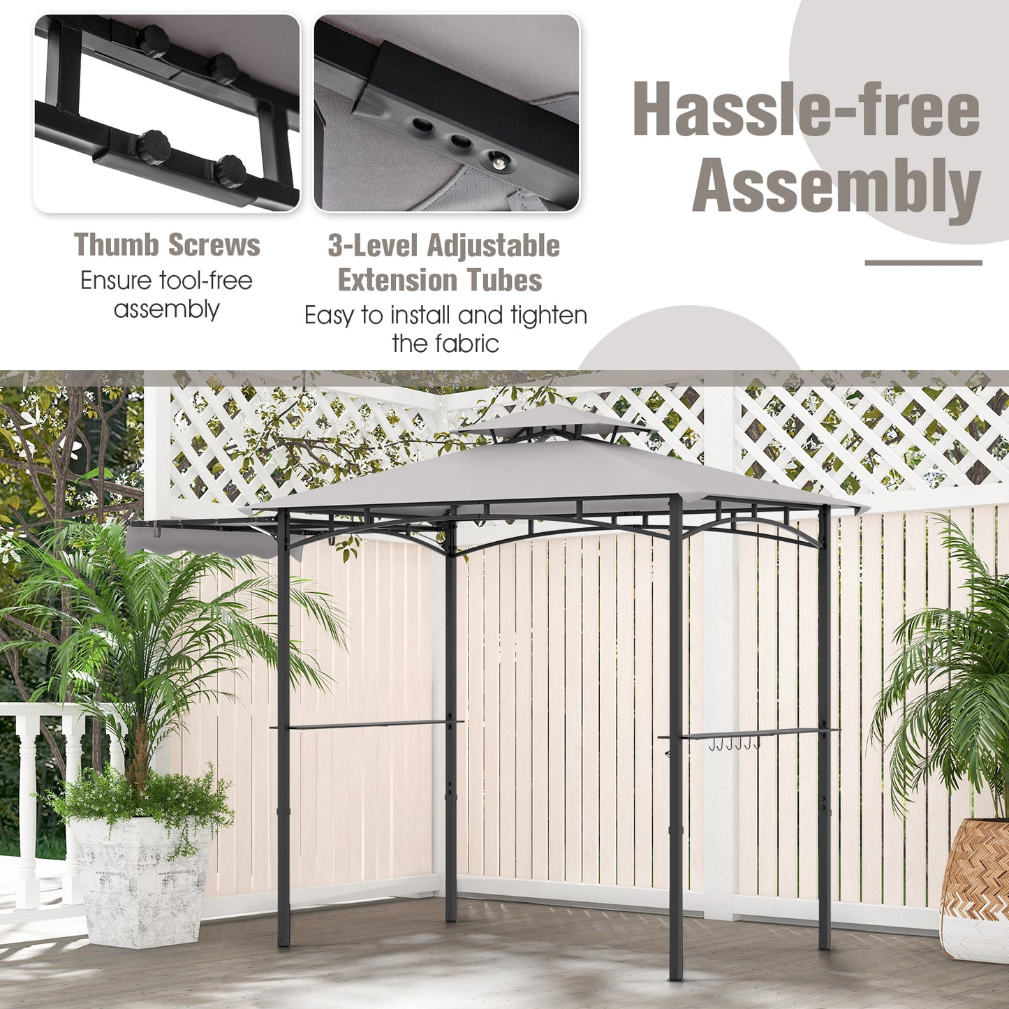 11 x 5 FT Grill Gazebo with Side Awning and Double-Tiered Top, Gray Gazebos at Gallery Canada