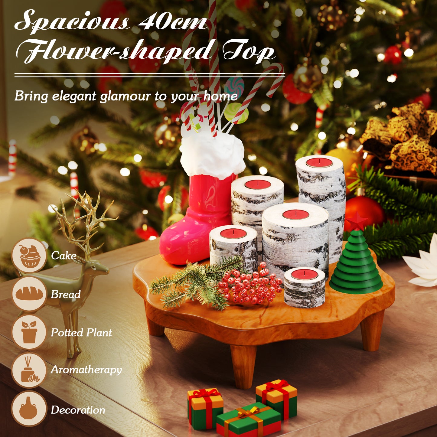 16" Teak Wood Pedestal Stand for Aroma and Snacks Coffee Tables at Gallery Canada