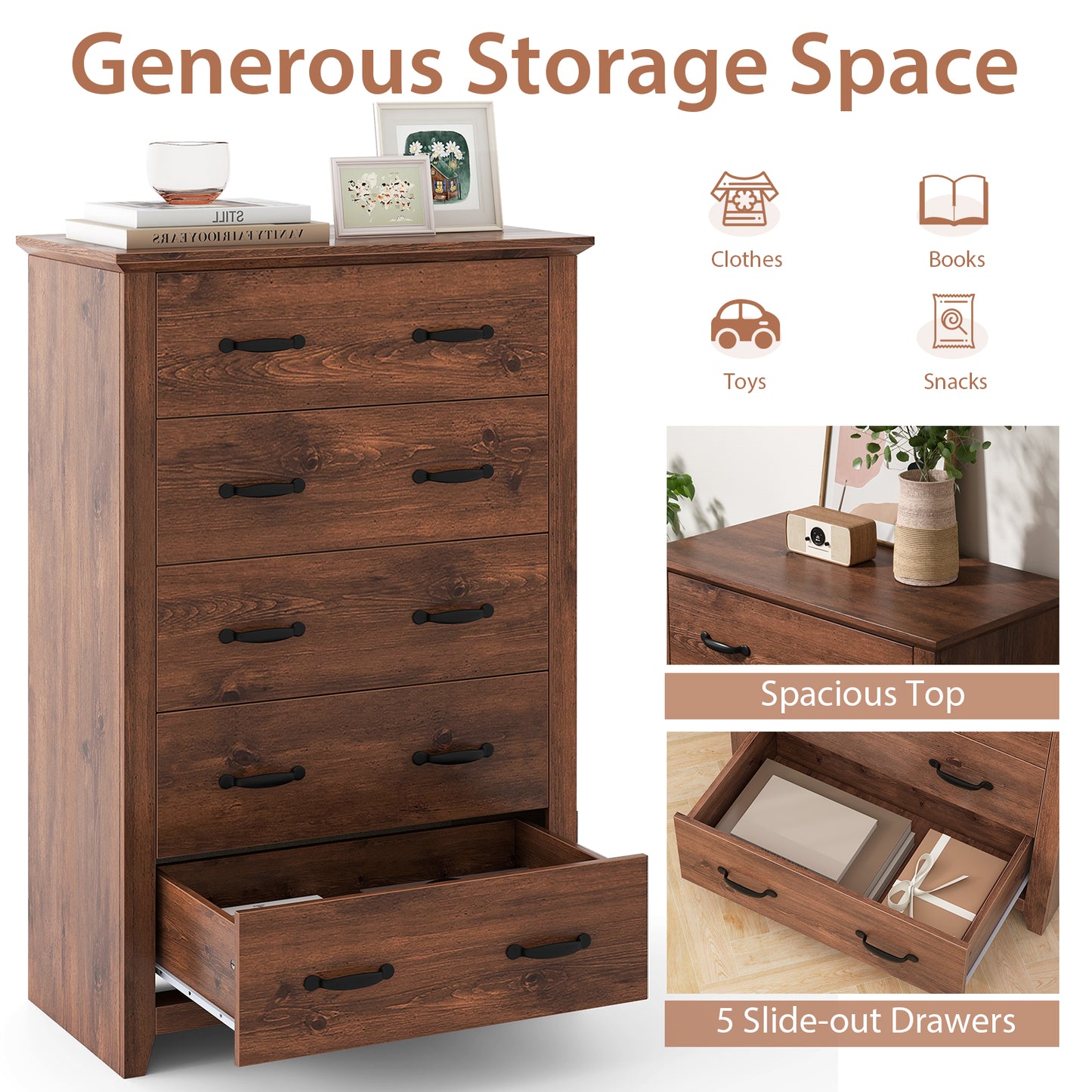Tall Storage Dresser, 5 Pull-Out Drawers, Walnut Dressers & Chests at Gallery Canada