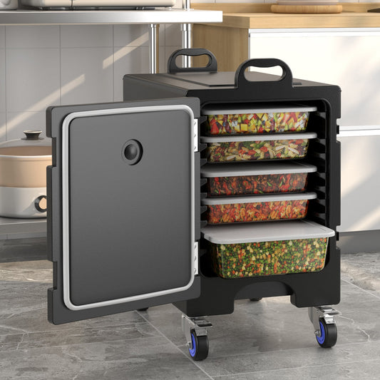 81 Quart Insulated Food Pan Carrier, End Loading With Wheels, Black Food Warmers & Burners Black at Gallery Canada