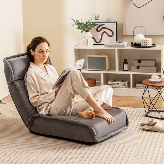 Folding Floor Chair, 14-Position Adjustable Backrest, Gray Floor Chairs Gray at Gallery Canada