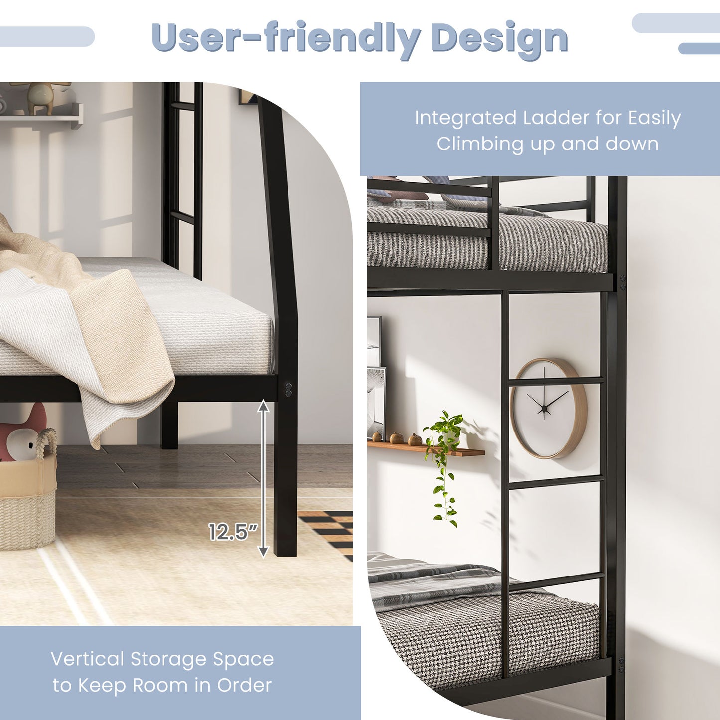 Metal Slatted Bed Frame, Noise-Free No Box Spring, Black Bunk Bed Frame at Gallery Canada