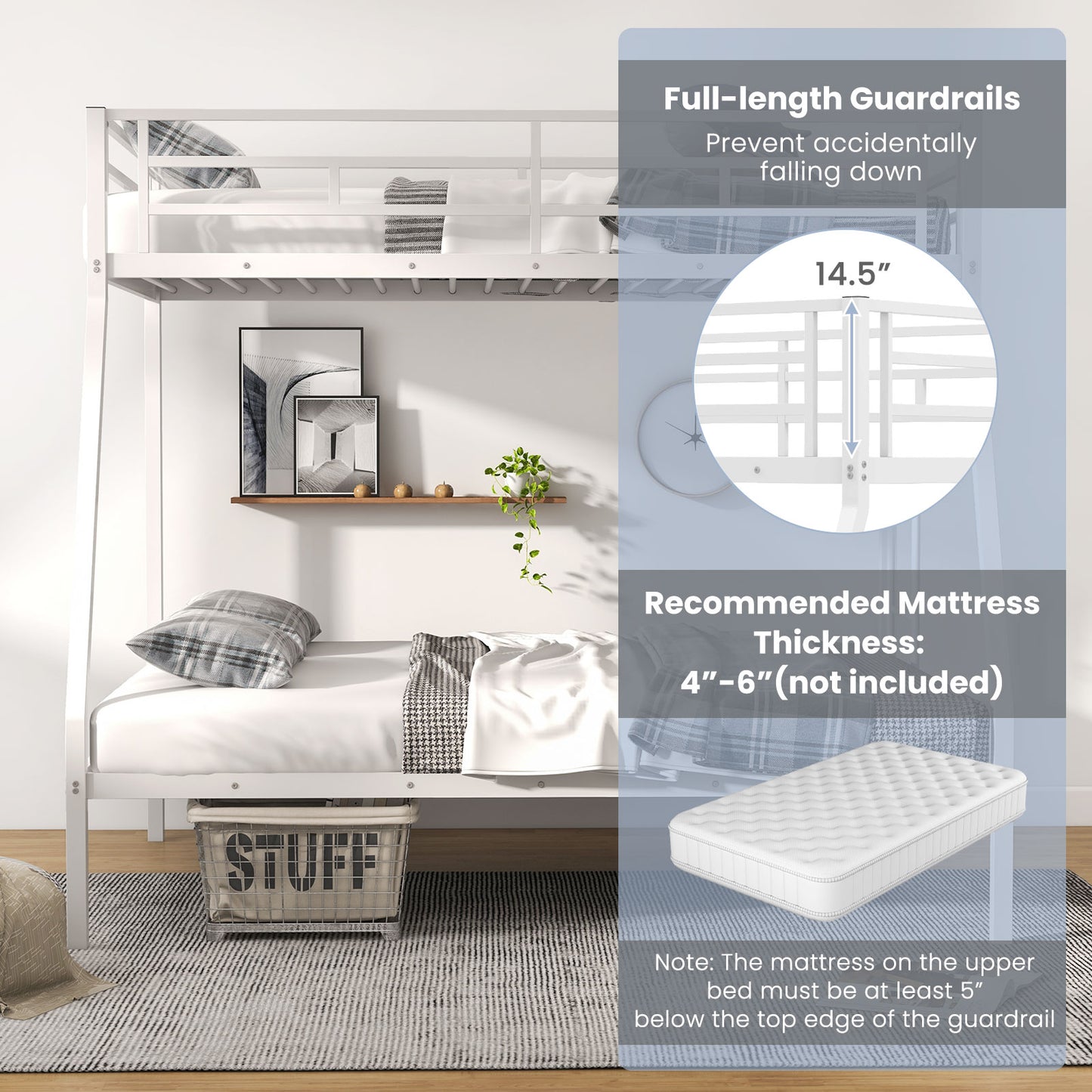 Metal Slatted Bed Frame, Noise-Free, No Box Spring, White Bunk Bed Frame at Gallery Canada