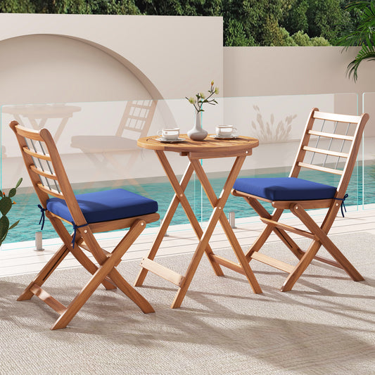 3 Pieces Acacia Wood Patio Bistro Set with Cushions, Navy Patio Conversation Sets Navy at Gallery Canada