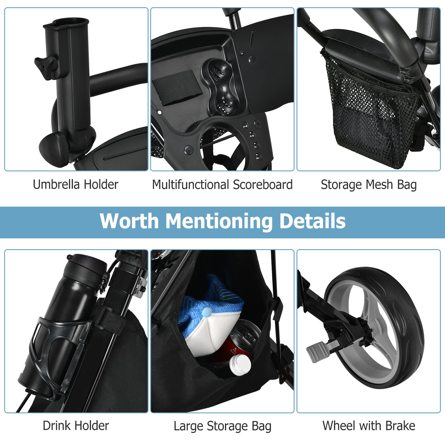 3 Wheels Folding Golf Push Cart with Seat Scoreboard and Adjustable Handle, Gray Golf at Gallery Canada