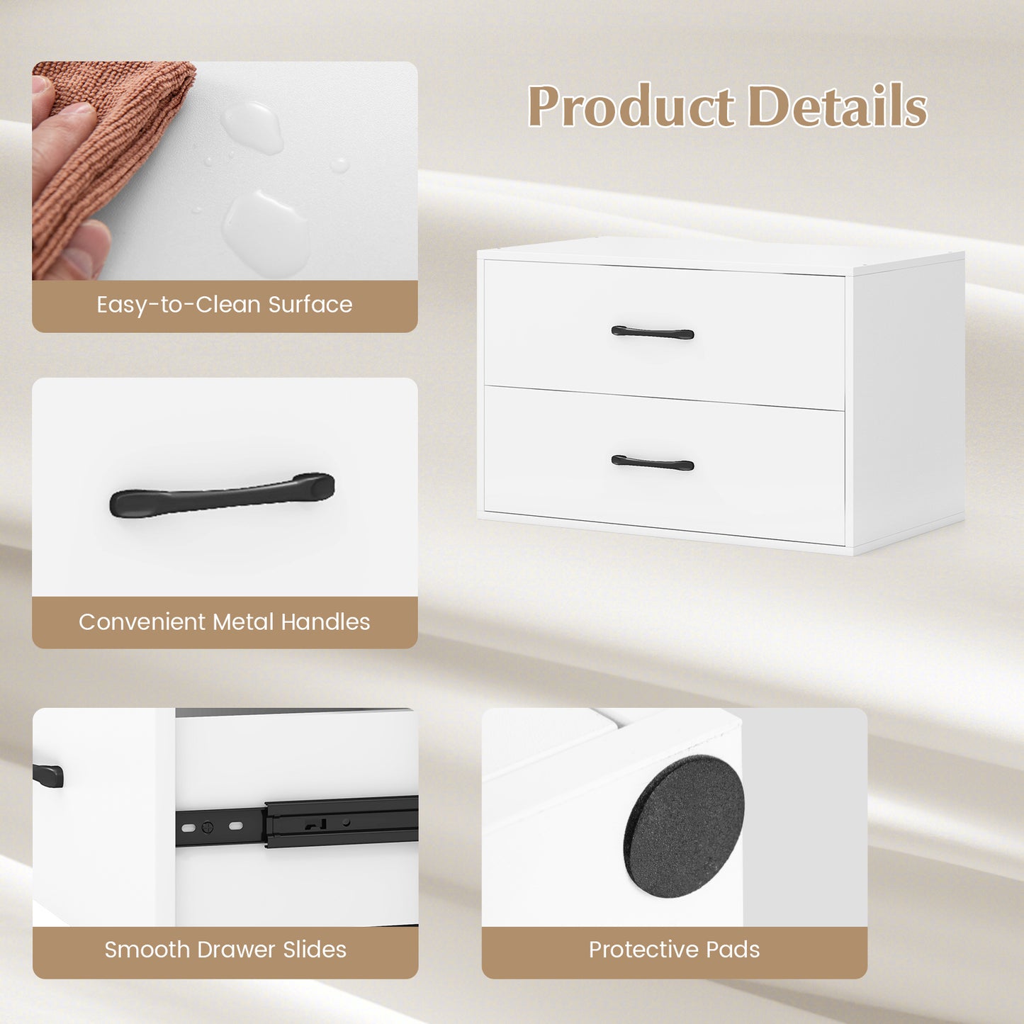 2-Drawer Stackable Horizontal Storage Cabinet, White