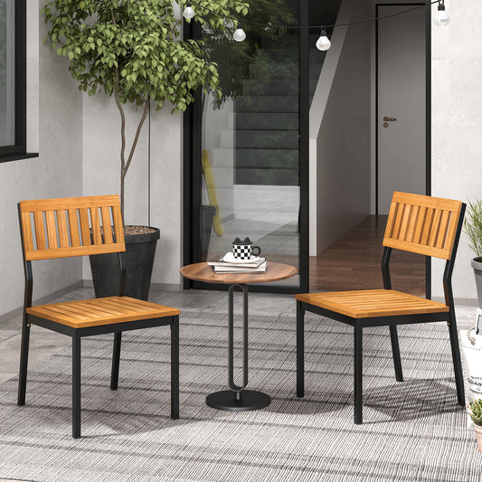 Patio Dining Chair Set, 2 Metal Acacia Wood Frame, Natural Dining Chairs Natural at Gallery Canada