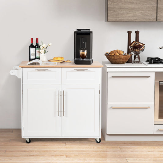 Heavy Duty Rolling Kitchen Cart with Tower Holder and Drawer, White Kitchen Islands & Carts White at Gallery Canada
