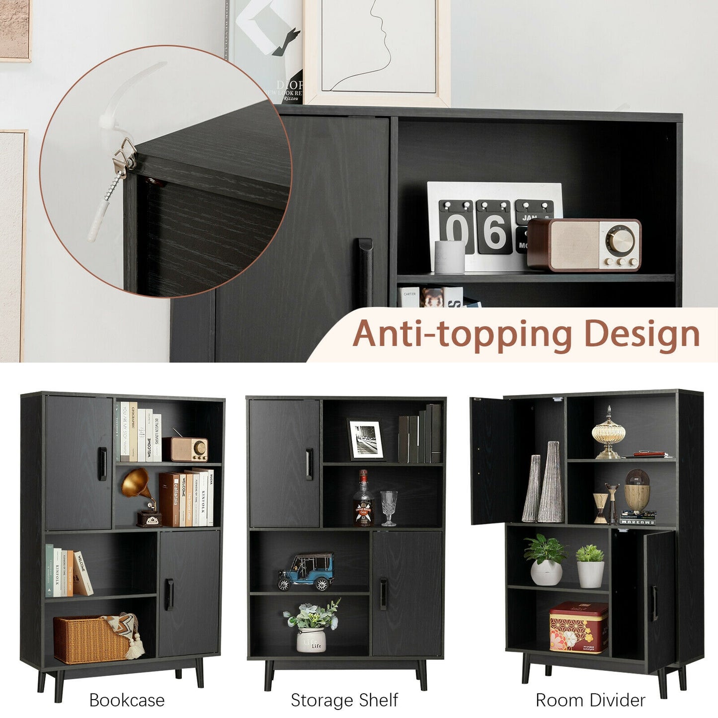 Sideboard Storage Cabinet With Door Shelf, Black Cabinets & Chests at Gallery Canada