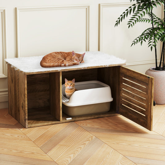 Cat Litter Box Enclosure, Louvered Door, Open Compartment, Oak Cat Houses Oak at Gallery Canada