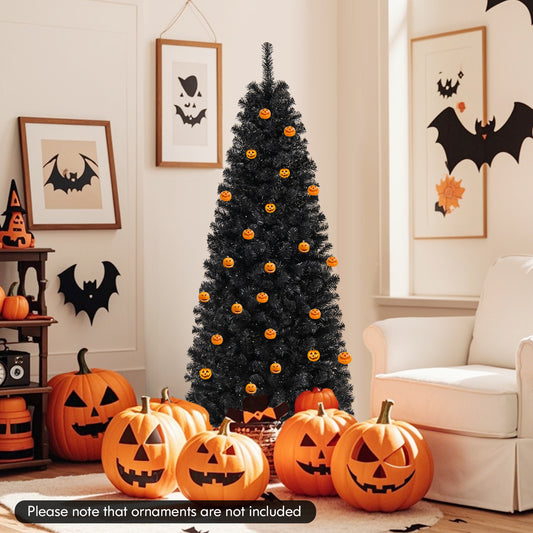 Pre-Lit Christmas Halloween Tree, PVC Branch Tips, Warm White Lights, 6', Black Halloween Black at Gallery Canada