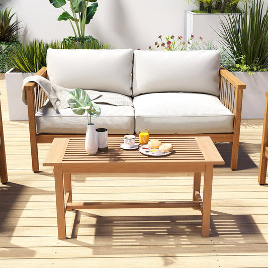 36 Inch Rectangular Patio Coffee Table, Slatted Tabletop, Natural Patio Coffee Tables Natural at Gallery Canada