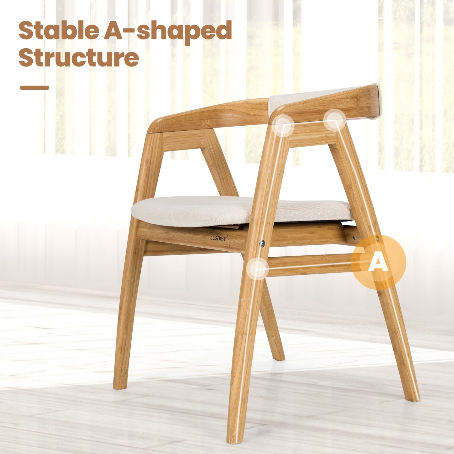 Bamboo Dining Chair, Curved Back, Anti-Slip Foot Pads, Natural Dining Chairs at Gallery Canada