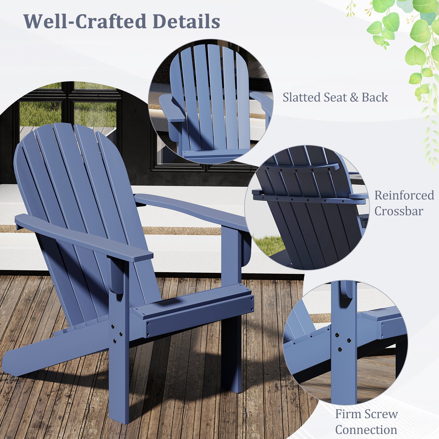 Acacia Wood Lounge Patio Adirondack Chair with Inclined Seat, Blue Adirondack Chairs at Gallery Canada