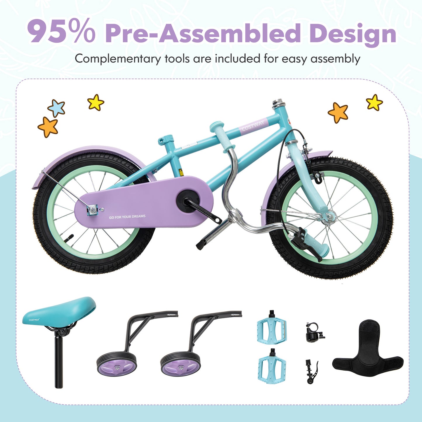 Kids Bike with Adjustable Handlebar and Saddle Purple-14 Inches, Purple Kids Bike at Gallery Canada
