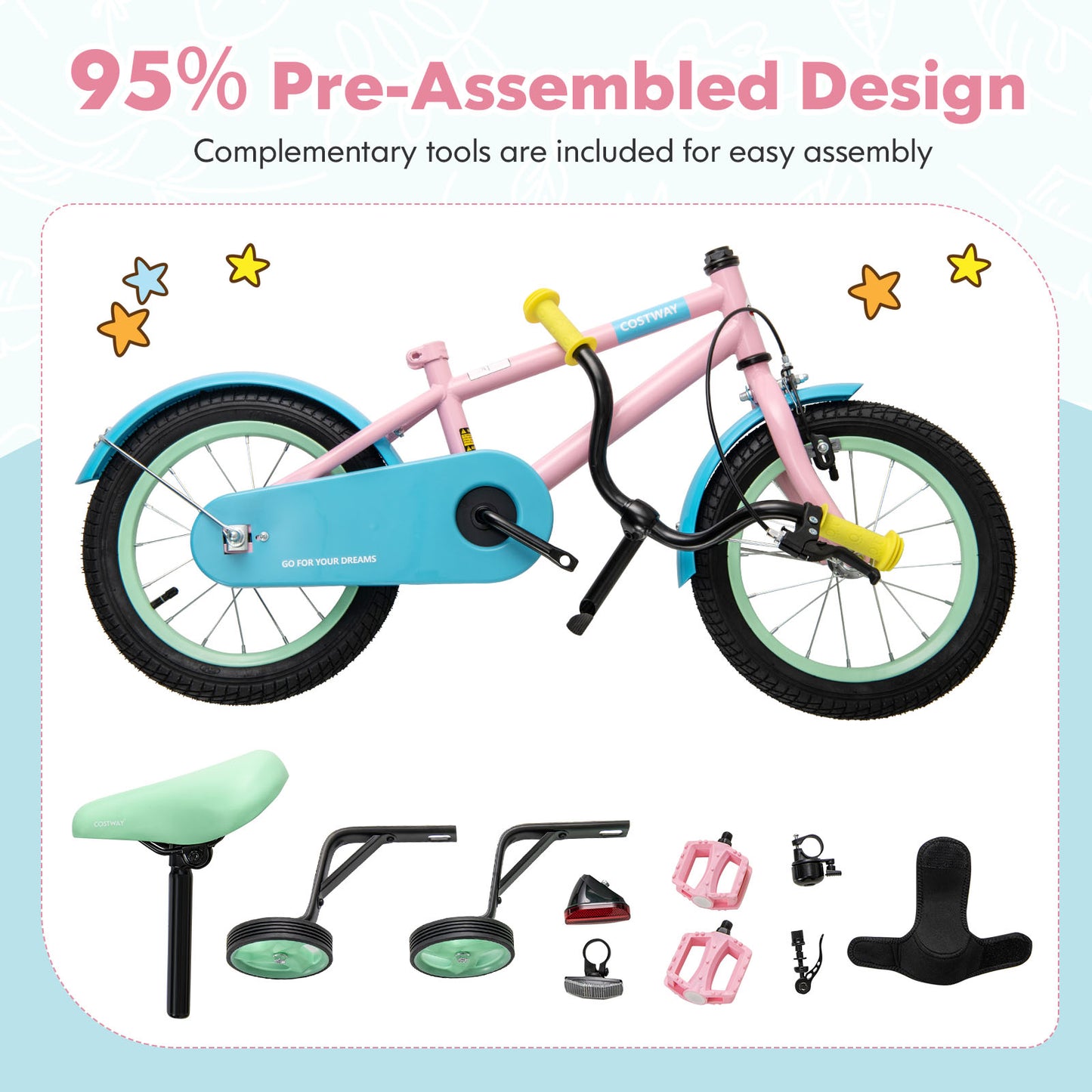 Kids Bike with Adjustable Handlebar and Saddle Pink-16 Inches, Pink Kids Bike at Gallery Canada