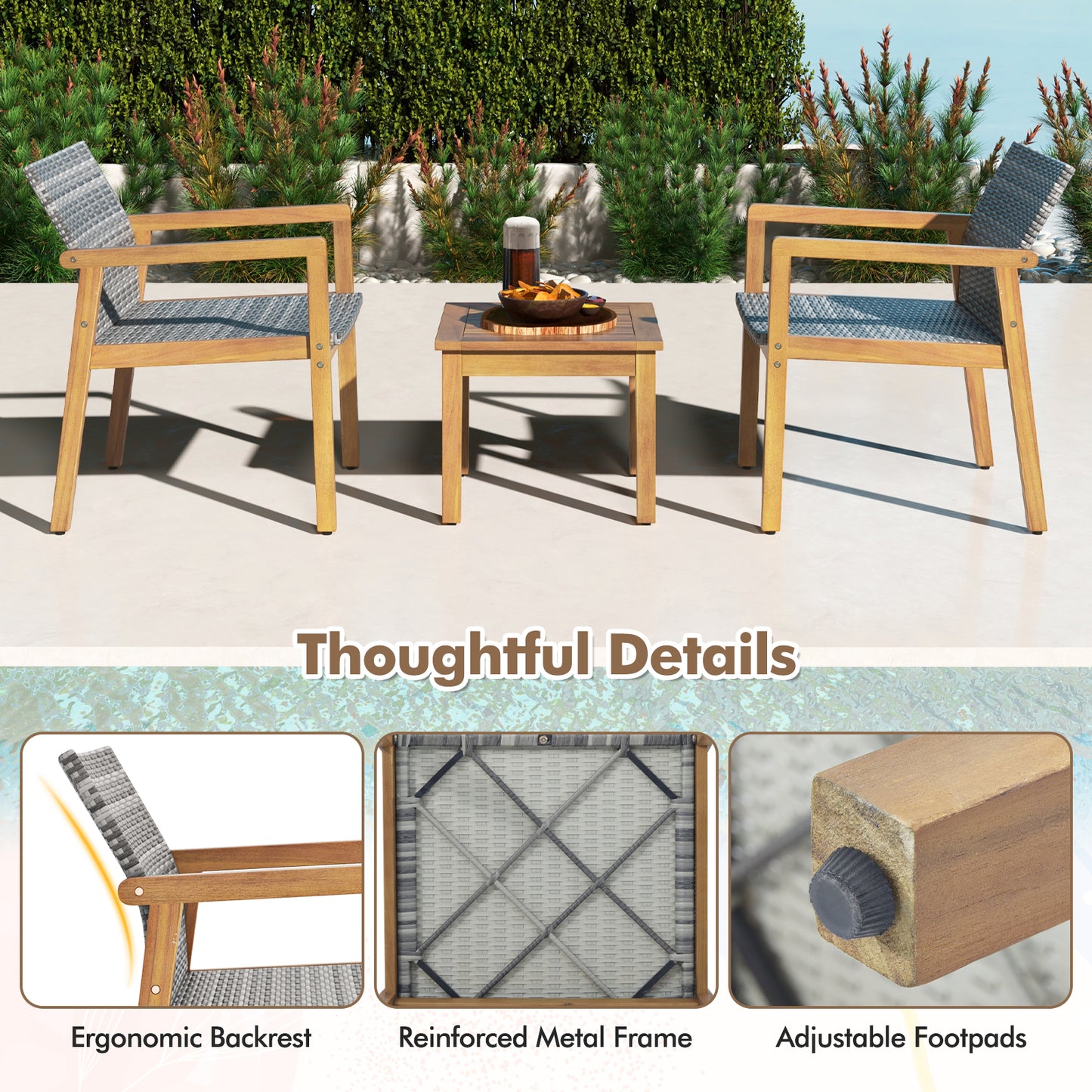 3 Piece Patio Furniture Set, Natural Patio Conversation Sets at Gallery Canada