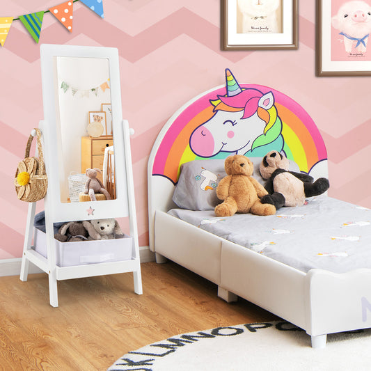 Kids Full Length Mirror, 360 Degree Rotatable, Storage Bin, White Kids Vanities White at Gallery Canada