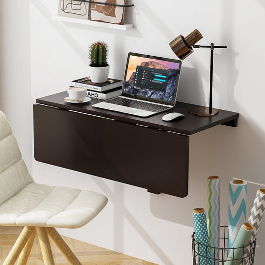 Space Saver Folding Wall-Mounted Drop-Leaf Table, Brown Laptop Tables & Printer Stands Brown at Gallery Canada