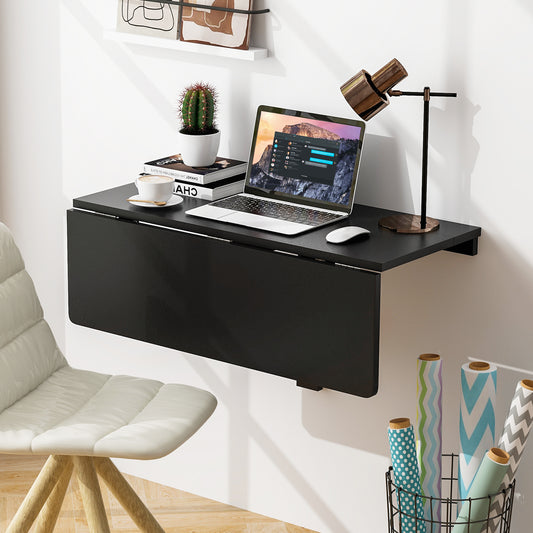 Folding Wall-Mounted Drop-Leaf Table, Black