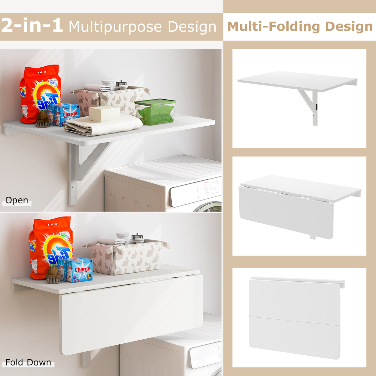 Wall Mounted Drop Leaf Table, Folding Kitchen Dining Desk, White Laptop Tables & Printer Stands at Gallery Canada