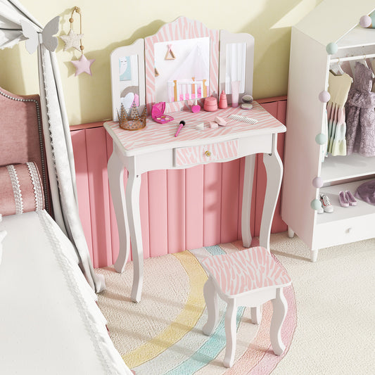 Kids Vanity Set With Drawer, 3 Makeup Accessories, Pink Kids Vanities Pink at Gallery Canada