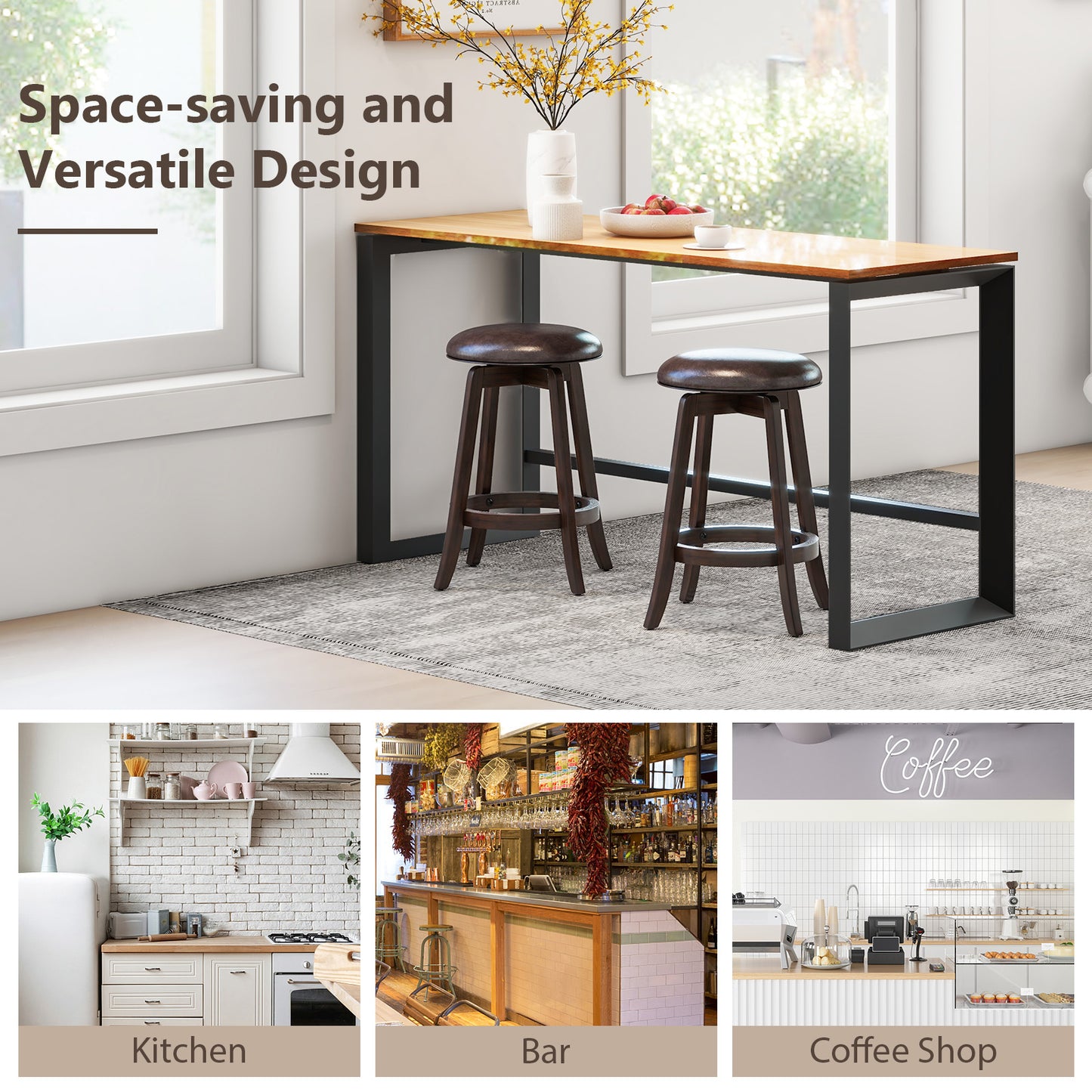 Set of 2 24/29 Inch Upholstered PU Leather Bar Stool with 360° Swivel Round Seat-24 Inch Bar Stools at Gallery Canada